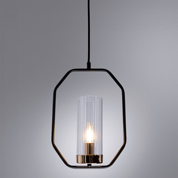 Подвесной светильник Arte Lamp Celaeno A7004SP-1BK, арматура черная / золото, плафон стекло прозрачное, 23х10 см - фото 1