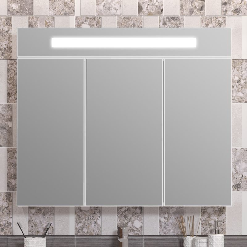 Шкаф-зеркало Опадирис Фреш 100, с подсветкой, цвет белый