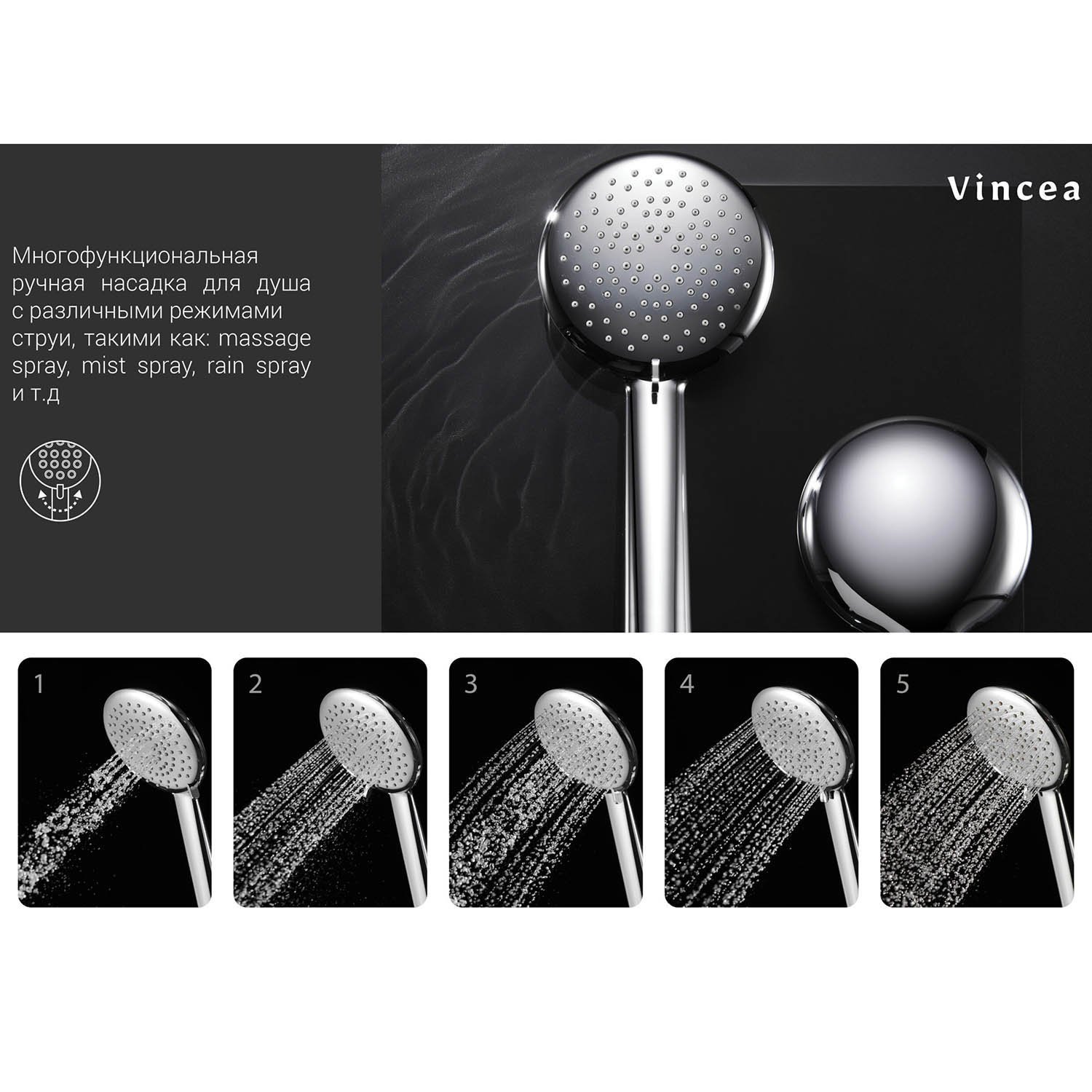 Душевая стойка Vincea Esse VSFS-1E0TCH, с верхним душем, термостатическим смесителем, цвет хром