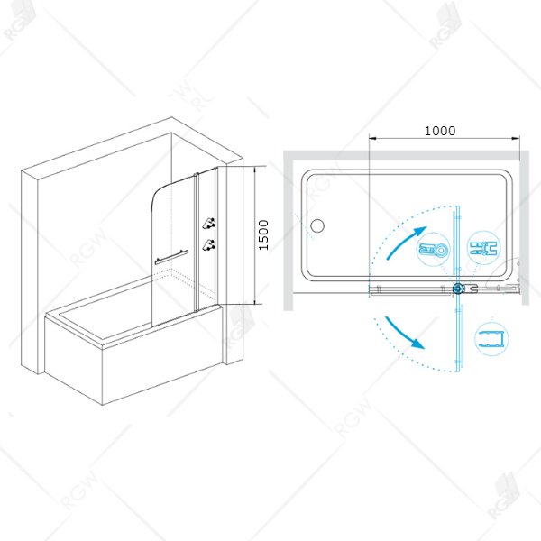Шторка на ванну RGW Screens SC-08 100, стекло прозрачное, профиль хром