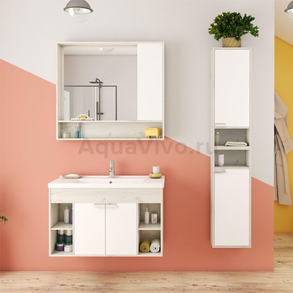Мебель для ванной Акватон Флай 100, цвет белый / дуб крафт