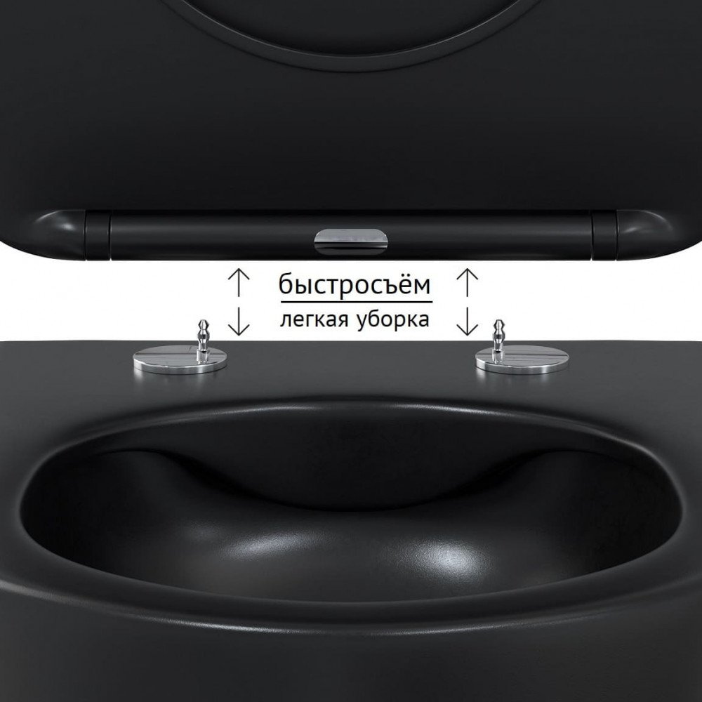 Комплект Berges 043326 унитаза Ventas Black с сиденьем микролифт и инсталляции Novum 525 с черной кнопкой F5 Soft Touch - фото 1