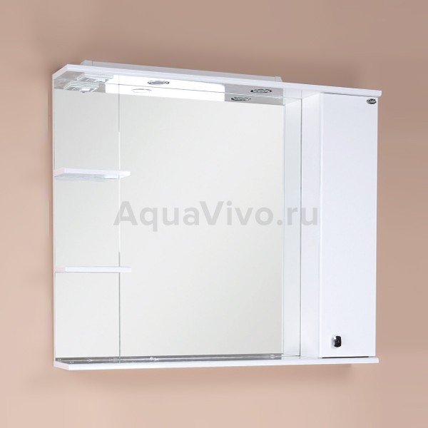 Шкаф-зеркало Оника Эльбрус 90.02, правый, с подсветкой, цвет белый