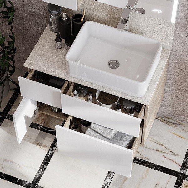 Мебель для ванной Акватон Мишель 80, цвет белый софт/ дуб эндгрейн - фото 1