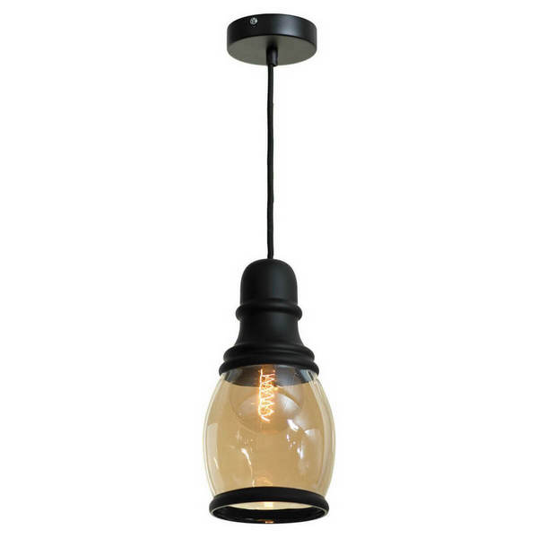 Подвесной светильник Lussole Loft Tonawanda LSP-9690, арматура черная, плафон стекло коричневое
