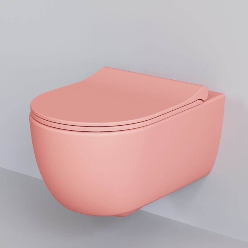 Унитаз Ambassador Abner 103T20901R-102T20901S подвесной, безободковый, с сиденьем микролифт, цвет розовый матовый - фото 1