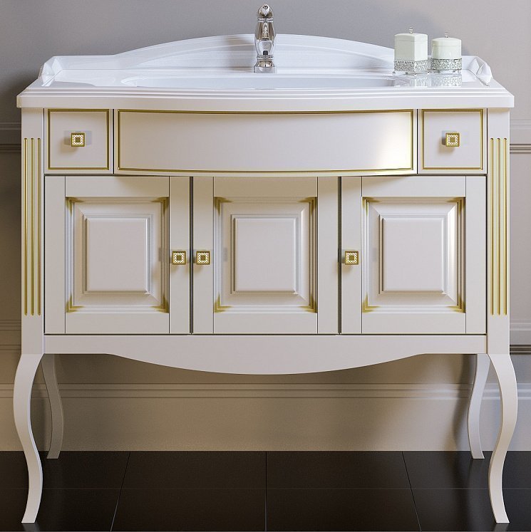 Мебель для ванной Опадирис Лаура 100, цвет белый с золотой патиной - фото 1