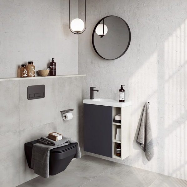 Мебель для ванной Aqwella Alba 60, левая, цвет светлый камень / серый матовый