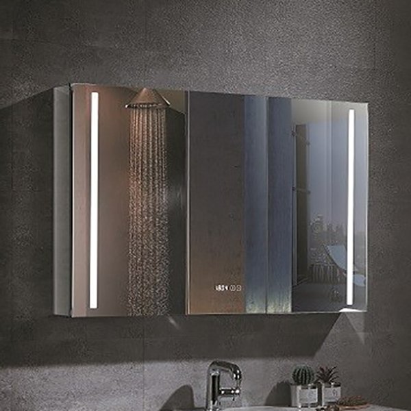 Шкаф-зеркало Esbano ES-2408 100x70, LED-подсветка, часы, увеличение, розетка, инфракрасный выключатель