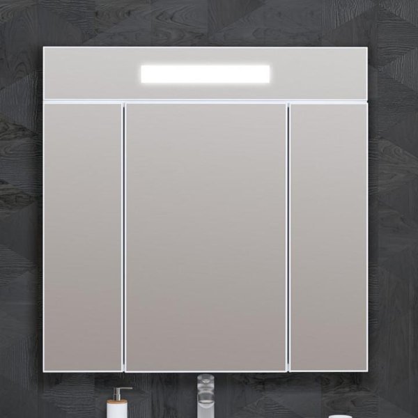 Шкаф-зеркало Опадирис Фреш 80, с подсветкой, цвет белый