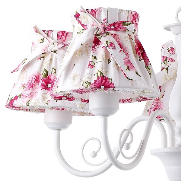 Подвесная люстра Arte Lamp Margherita A7021LM-5WH, арматура белая, плафоны ткань белая / розовая, 16х21 см - фото 1