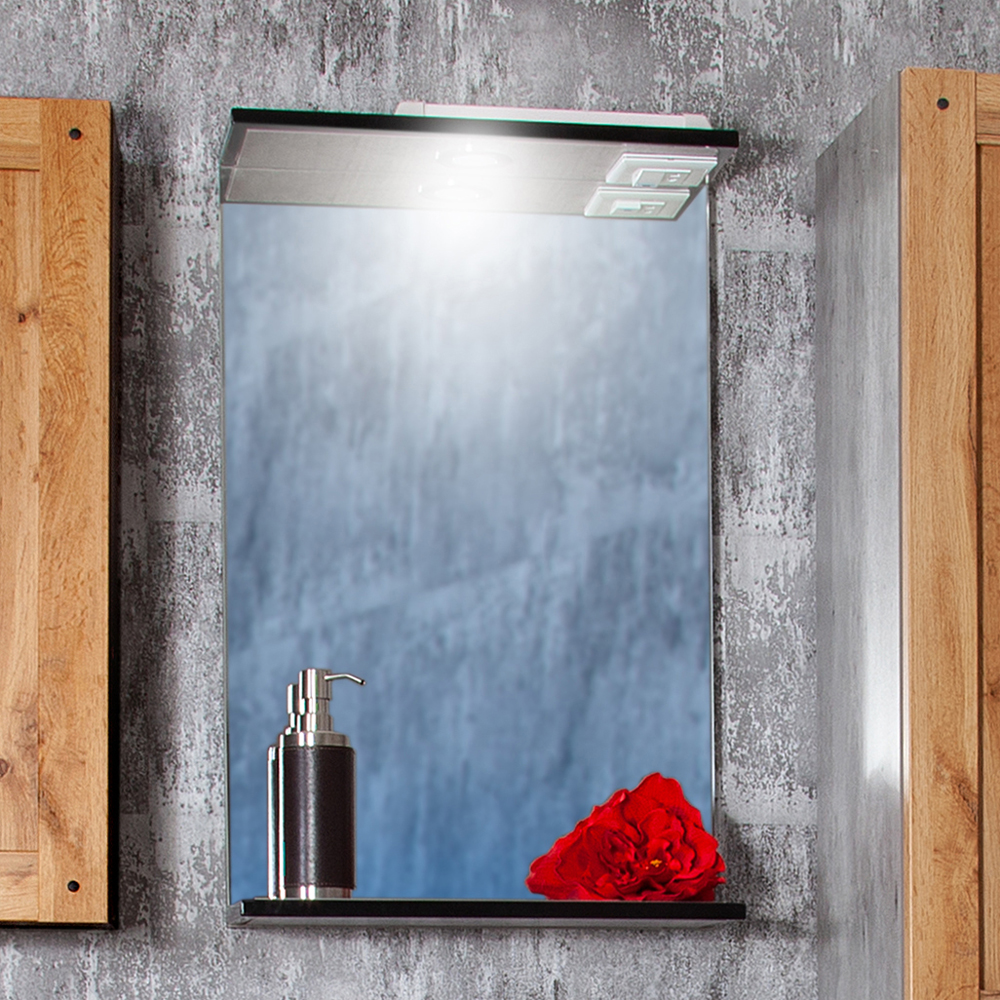 Шкаф-зеркало Бриклаер Лофт 85, с подсветкой, цвет метрополитен грей / дуб золотой - фото 1