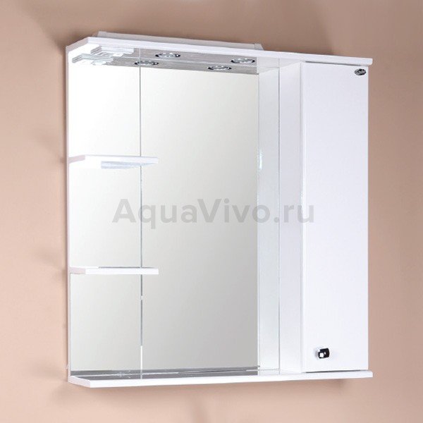 Шкаф-зеркало Оника Эльбрус 80.02, правый, с подсветкой, цвет белый