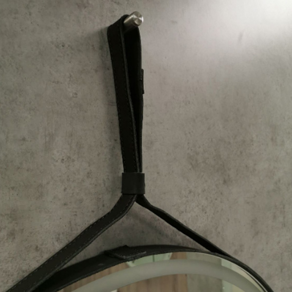 Зеркало Art & Max Milan Nero 65x65, на кожаном ремне, с подсветкой и диммером, цвет черный - фото 1