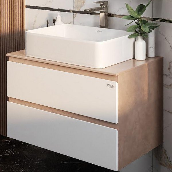 Мебель для ванной Оника Алеста 80, цвет камень светлый / белый - фото 1