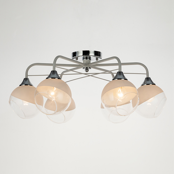 Потолочная люстра Arte Lamp Miram A1521PL-6WH, арматура белая, плафоны стекло белое / прозрачное, 55х55 см