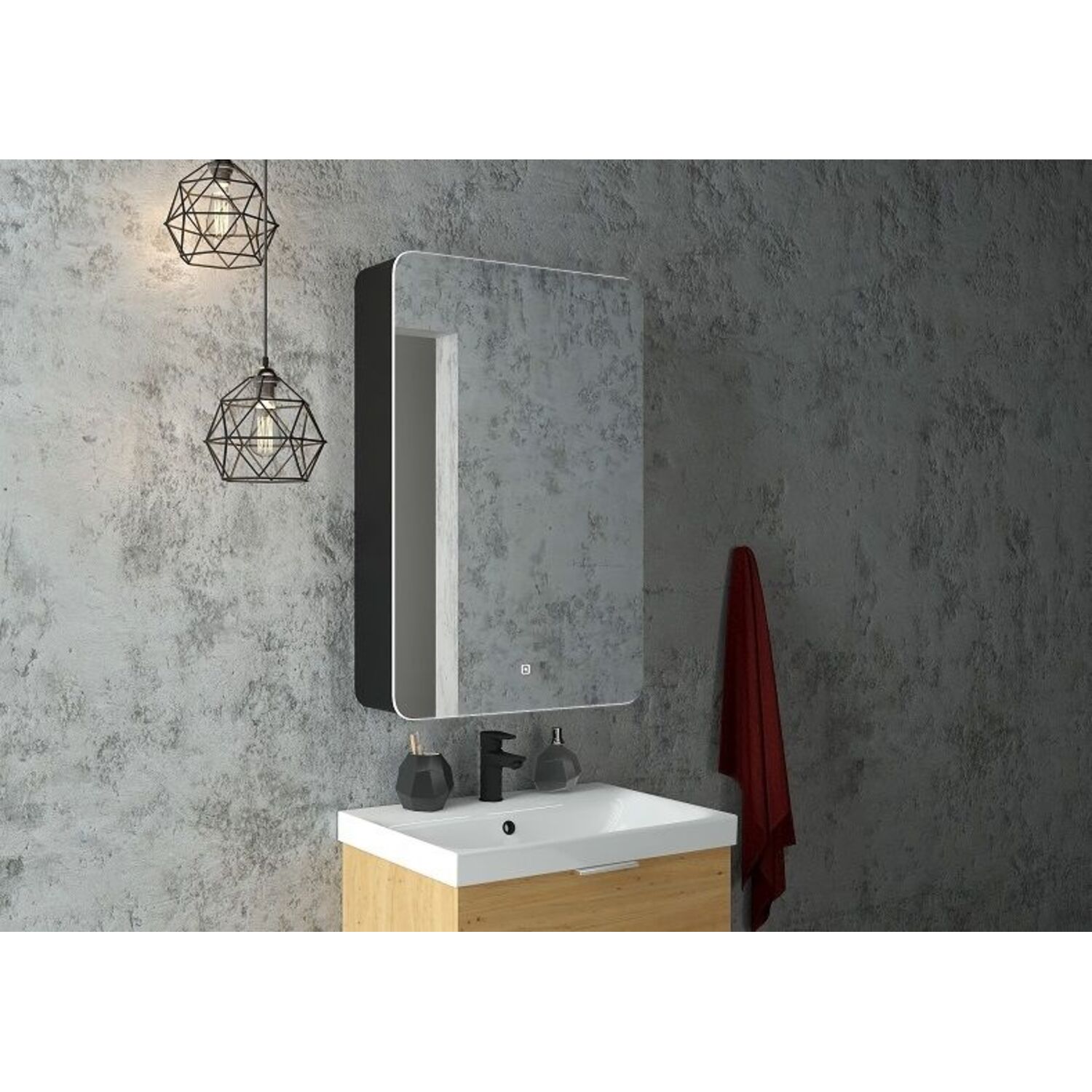 Шкаф-зеркало Art & Max Lecce 56, правый, с подсветкой и диммером, цвет черный матовый