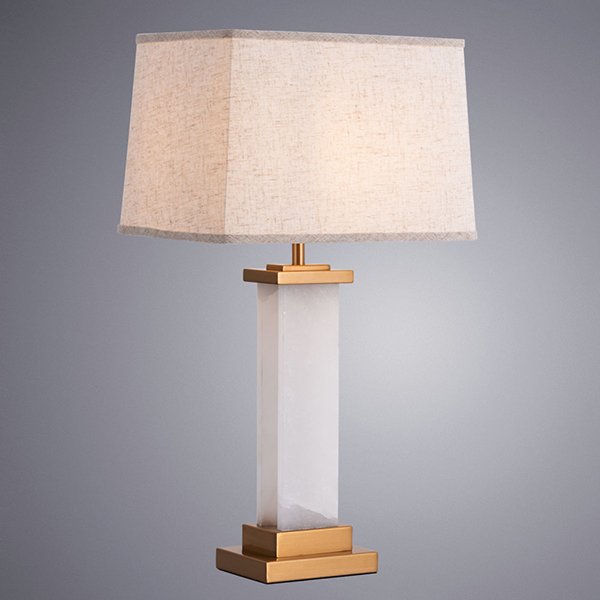 Интерьерная настольная лампа Arte Lamp Camelot A4501LT-1PB, арматура белая / медь, плафон ткань бежевый, 36х25 см - фото 1