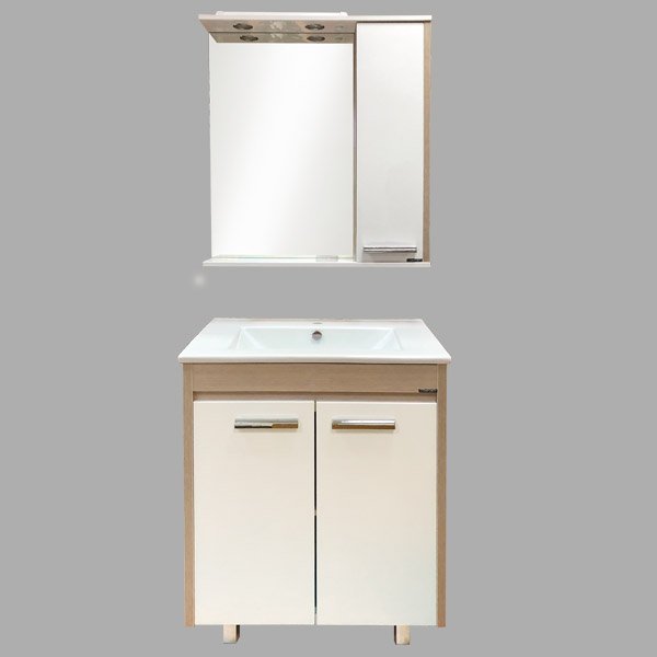Шкаф-зеркало Comforty Тулуза 75, правый, с подсветкой, цвет белый / сосна лоредо - фото 1