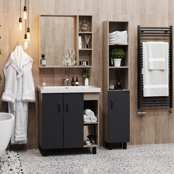 Мебель для ванной Оника Тимбер 70.10, под раковину Фостер, цвет серый матовый / дуб сонома - фото 1