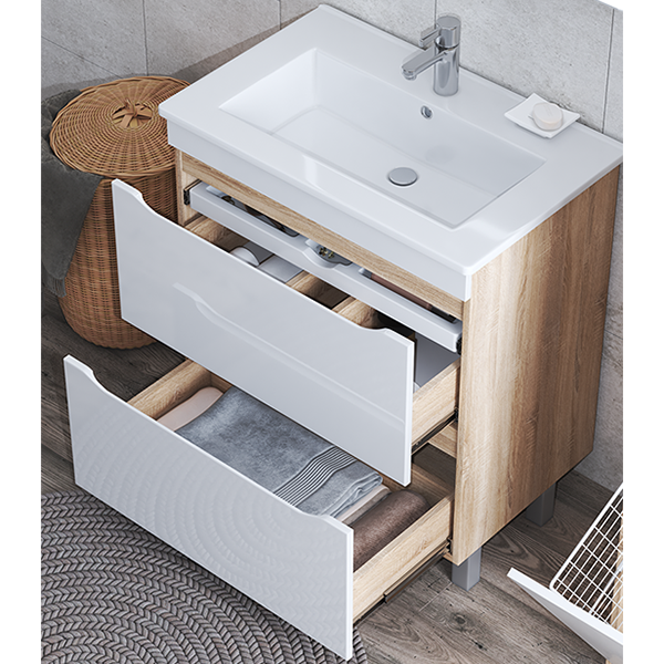 Мебель для ванной Vigo Grani 60, 2 ящика, цвет белый / дуб сонома