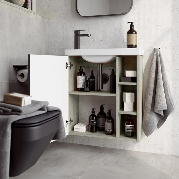 Мебель для ванной Aqwella Alba 60, левая, цвет светлый камень / серый матовый - фото 1