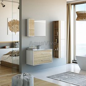 Мебель для ванной Aqwella Майами 90, цвет белый/дуб сонома, правая - фото 1