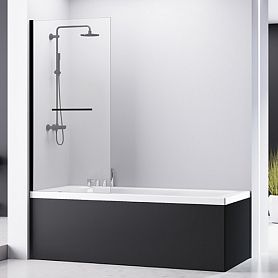 Шторка на ванну Abber Immer Offen AG70100B 100x140, с полотенцедержателем, стекло прозрачное, профиль черный - фото 1