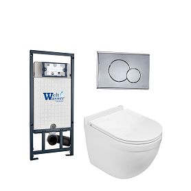 Комплект Weltwasser 10000010674 унитаза Heimbach 041 GL-WT с сиденьем микролифт и инсталляции Marberg 507 с кнопкой Mar 507 RD-CR хром - фото 1