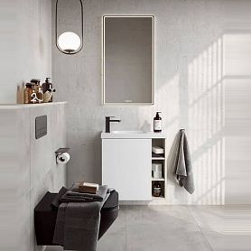 Мебель для ванной Aqwella Alba 60, левая, цвет светлый камень / белый матовый - фото 1