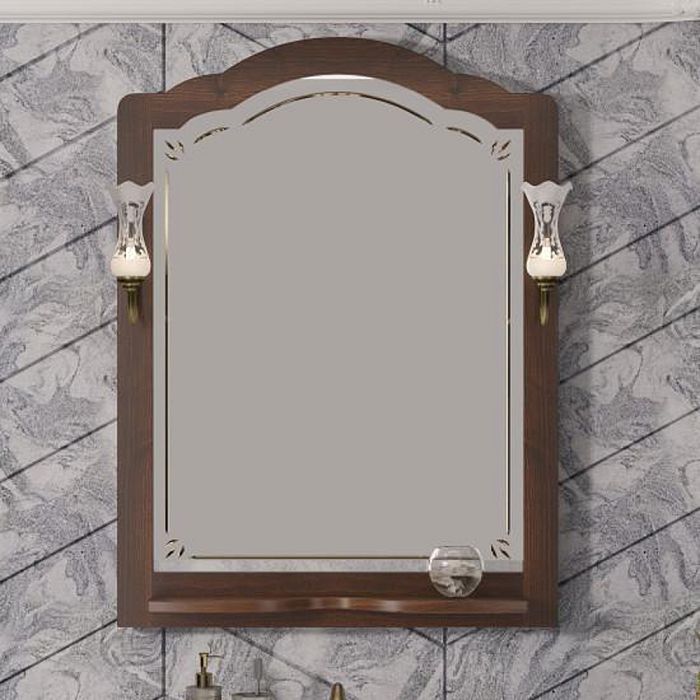Зеркало Опадирис Лоренцо 80x105, с полкой, с отверстиями под светильники, цвет светлый орех