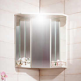 Шкаф-зеркало Бриклаер Кантри 50, угловой, с подсветкой, цвет бежевый дуб прованс - фото 1