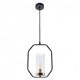 Подвесной светильник Arte Lamp Celaeno A7004SP-1BK, арматура черная / золото, плафон стекло прозрачное, 23х10 см - фото 1