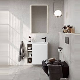 Мебель для ванной Aqwella Alba 60, правая, цвет светлый камень / белый матовый - фото 1