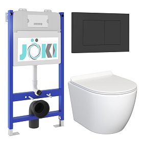 Комплект: JOKI Инсталляция JK03351+Кнопка JK013525BM черный+Stella JK1061016 унитаз белый - фото 1