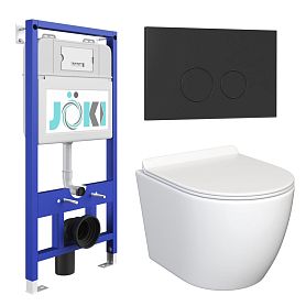 Комплект: JOKI Инсталляция JK01150+Кнопка JK103516BM черный+Stella JK1061016 белый унитаз - фото 1