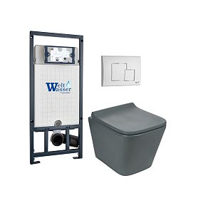 Комплект Weltwasser 10000010589 унитаза Gelbach 041 MT-GR с сиденьем микролифт и инсталляции Marberg 507 с белой кнопкой Mar 507 SE GL-WT - фото 1