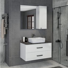 Мебель для ванной Comforty Амстердам 95 с черной матовой столешницей, цвет белый - фото 1