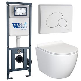 Комплект: Weltwasser Инсталляция Mar 410+Кнопка Mar 410 RD GL-WT белая+Stella JK1061016 белый унитаз - фото 1