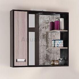 Шкаф-зеркало Оника Гамма 75.01, левый, с подсветкой, цвет венге луизиана / ясень шимо светлый - фото 1
