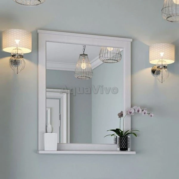 Зеркало Акватон Леон 65 с полкой, со скрытыми навесами, цвет дуб белый