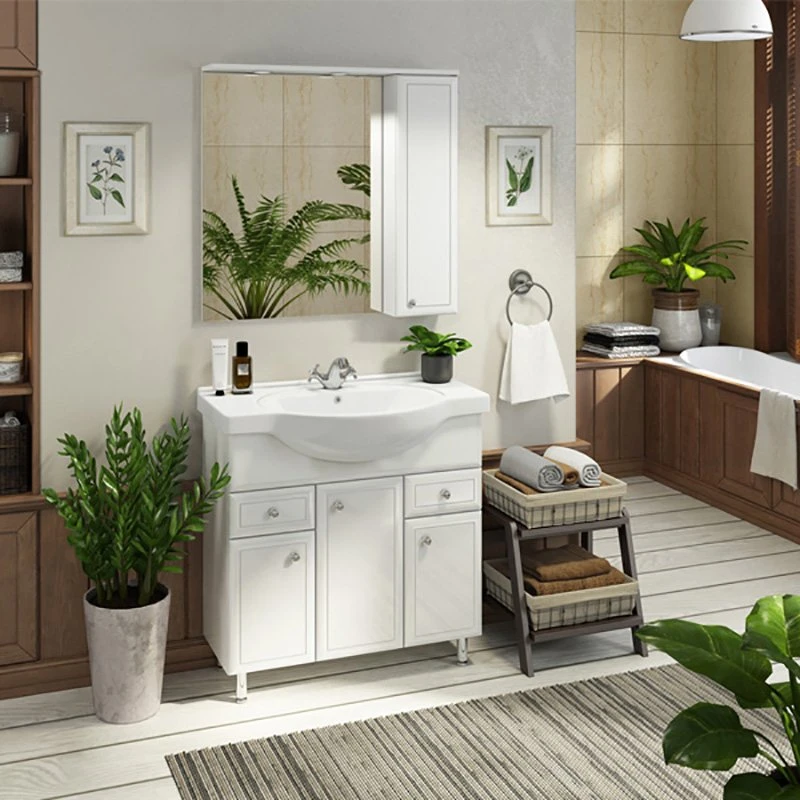 Мебель для ванной Comforty Сочи 85 с раковиной Сенеж 87, цвет белый