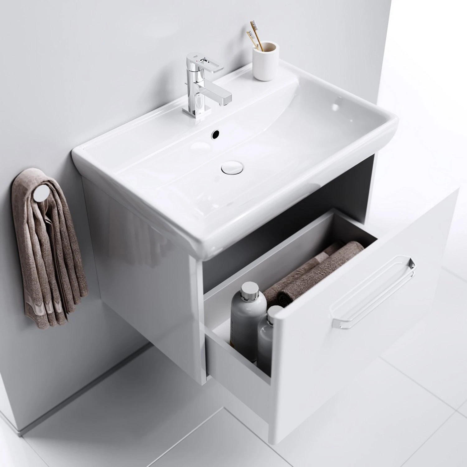 Мебель для ванной Aqwella Нео 80 подвесная, цвет белый глянцевый - фото 1