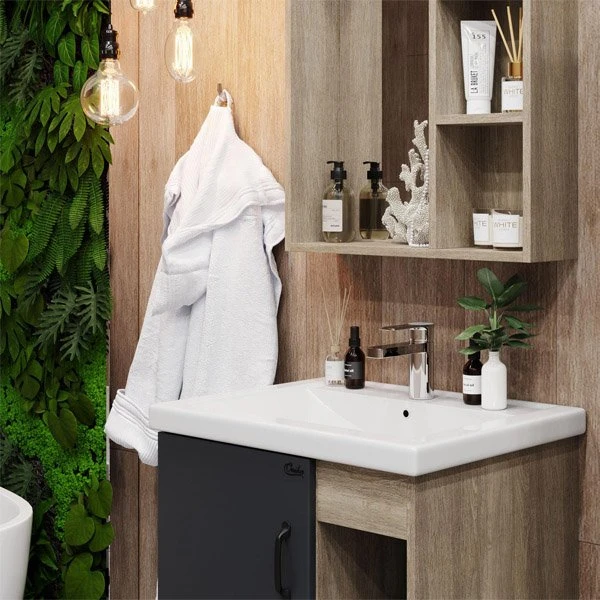 Мебель для ванной Оника Тимбер 60.01, под раковину Como, цвет серый матовый / дуб сонома