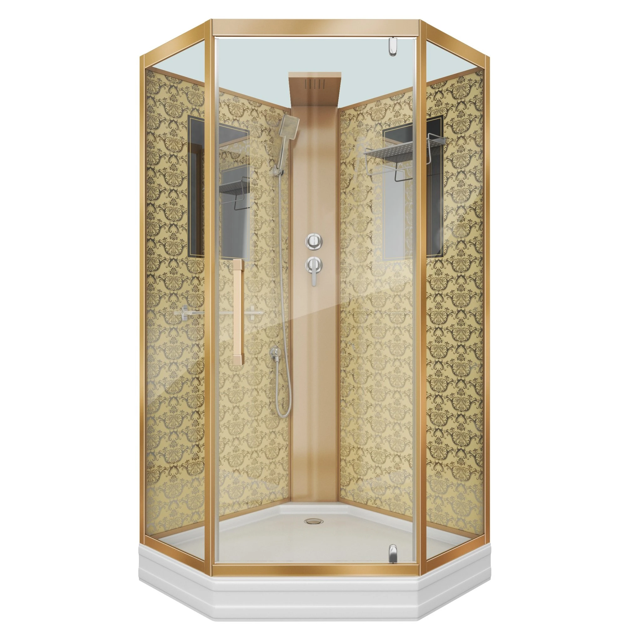 Душевая кабина Niagara Luxe NG-7717GBK 100x100, стекло прозрачное, профиль золото, без крыши