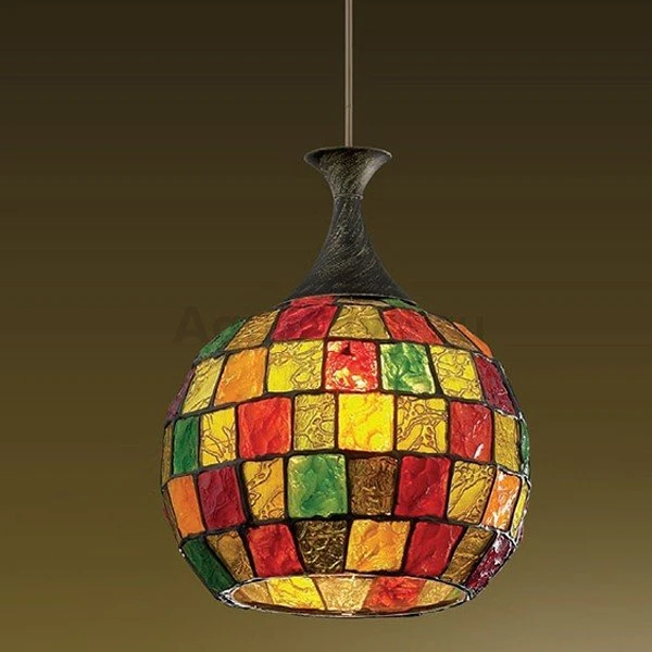 Подвесной светильник Odeon Light Velute 2094/1, арматура коричневая, плафон стекло разноцветное, 26х90 см