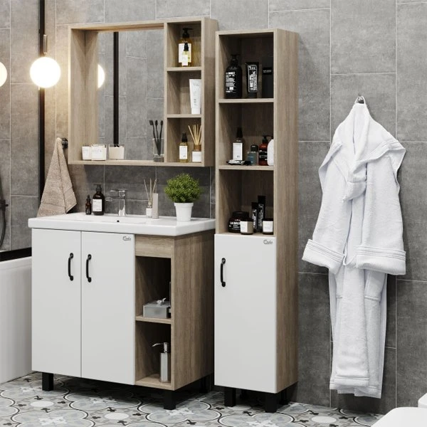 Мебель для ванной Оника Тимбер 80.10, цвет белый матовый / дуб сонома - фото 1