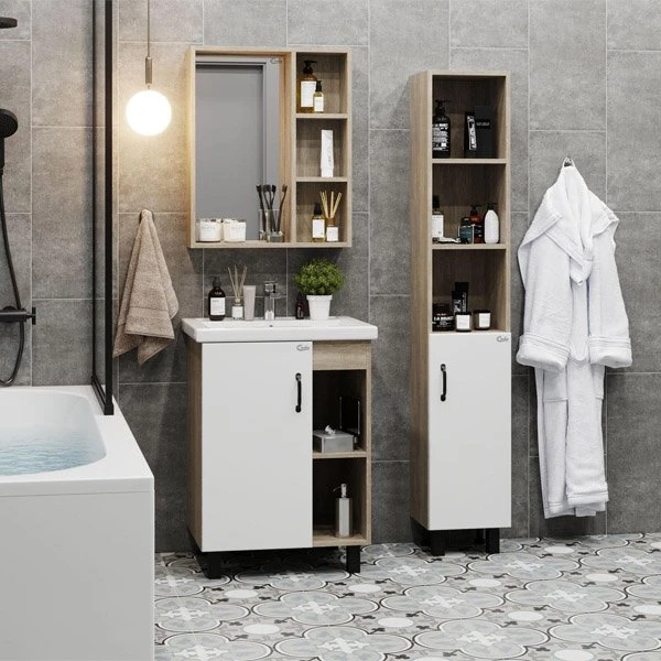 Мебель для ванной Оника Тимбер 60.01, под раковину Como, цвет белый матовый / дуб сонома