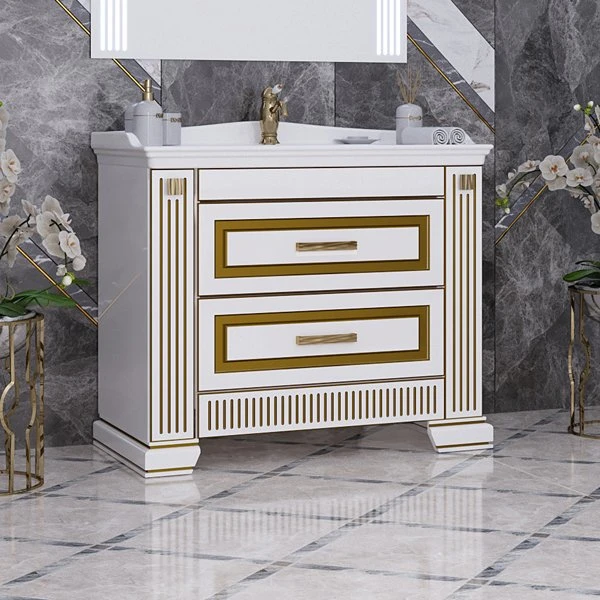 Мебель для ванной Опадирис Оникс 100, цвет белый с золотой патиной - фото 1
