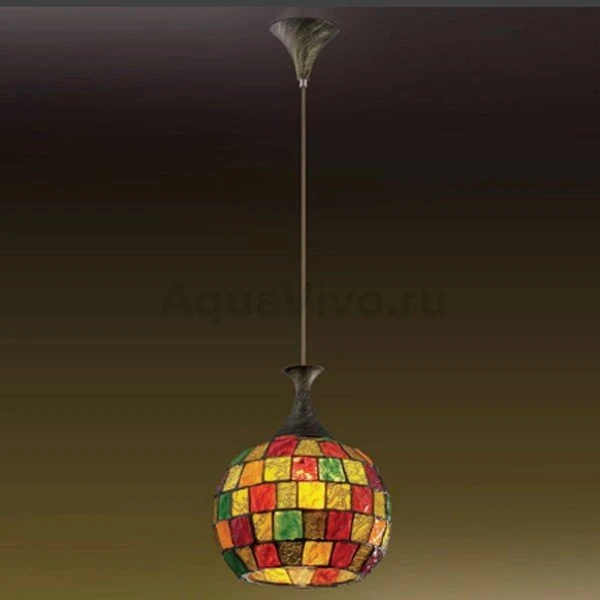Подвесной светильник Odeon Light Velute 2094/1, арматура коричневая, плафон стекло разноцветное, 26х90 см - фото 1
